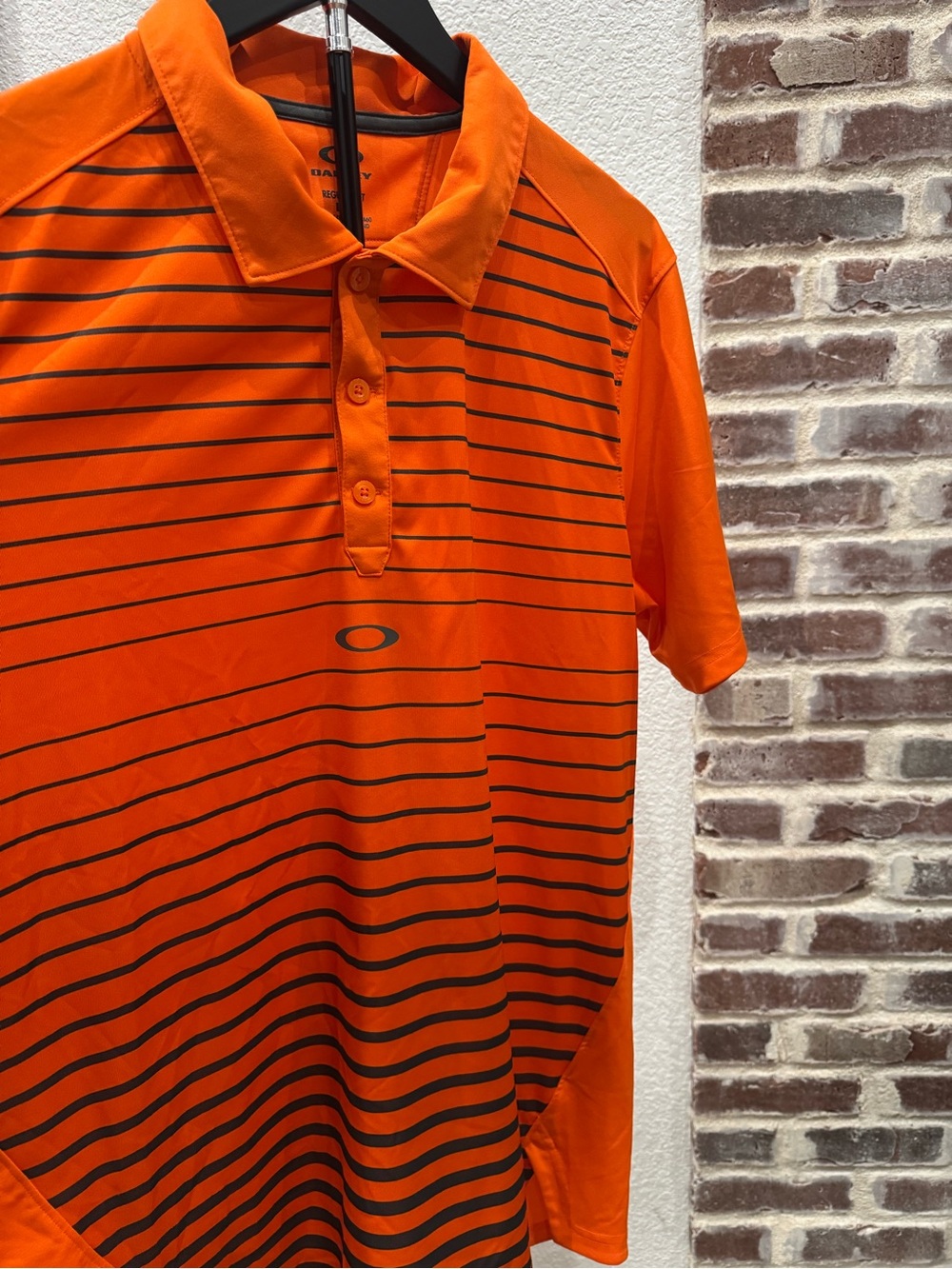 Oakley Men's Orange Striped Performance Polo Shirt Size Large Regular Fit